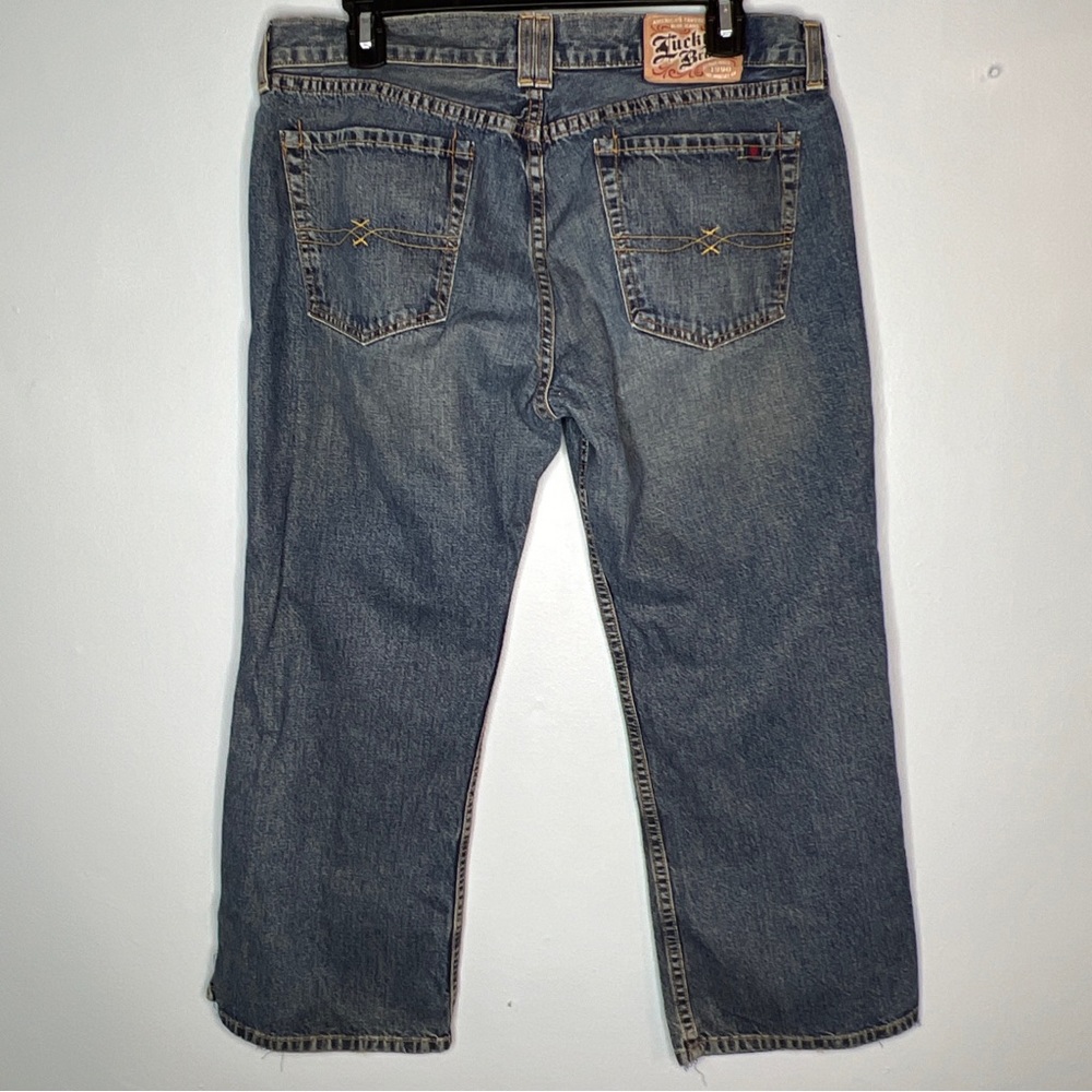Lucky Brand Womens Dungarees Crossover Crop Denim Jeans Size 12/31 - Picture 6 of 9